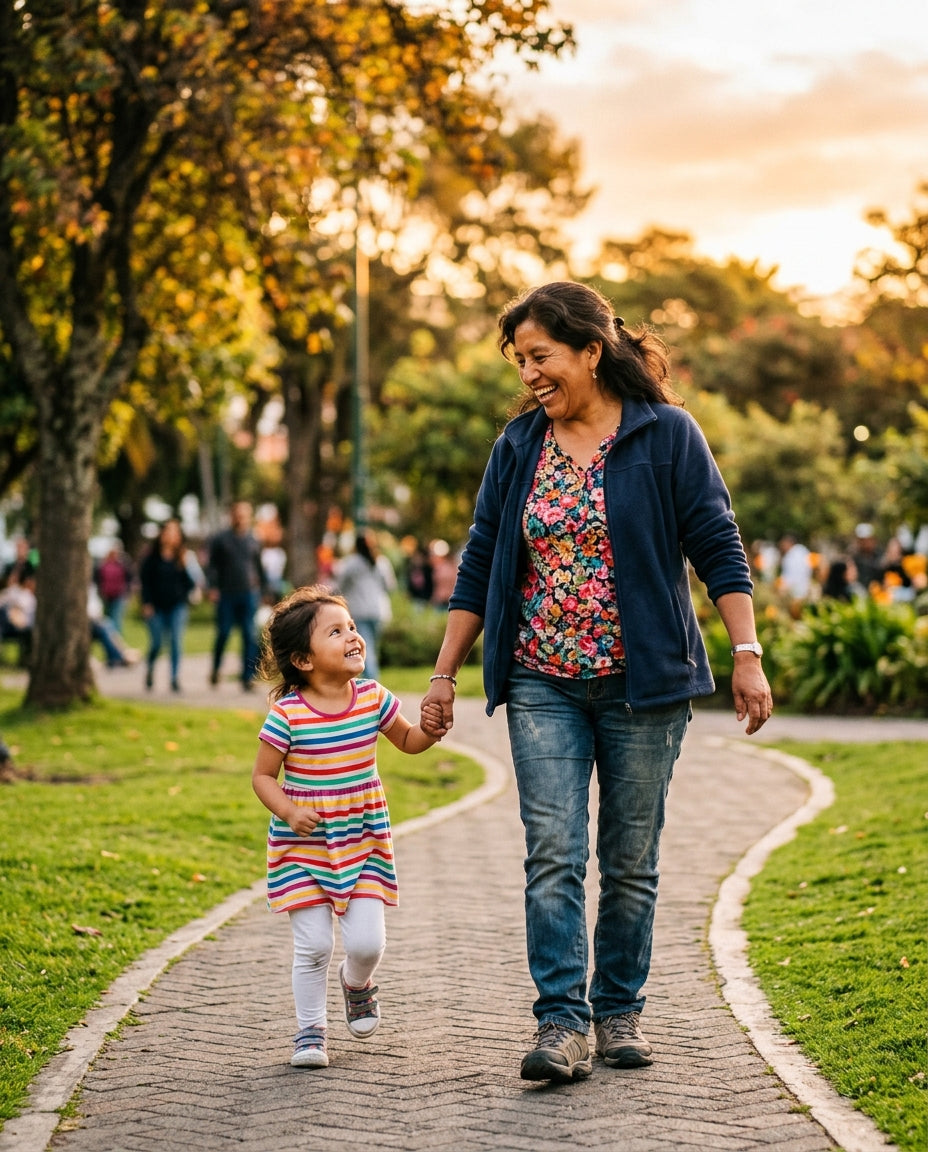 Mujer activa y sin dolor articular disfrutando con su nieta