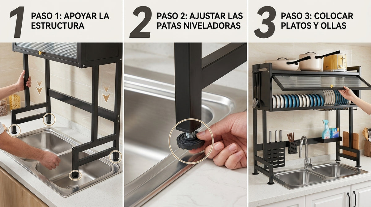 Instalación en 3 pasos de la platera con vitrina sobre el fregadero