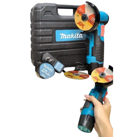 Amoladora angular Makita 12V inalámbrica portátil con maleta, batería y discos