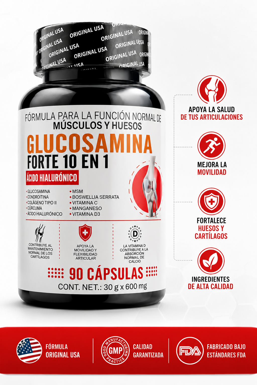 Glucosamina Forte 10 En 1 - frasco 90 cápsulas
