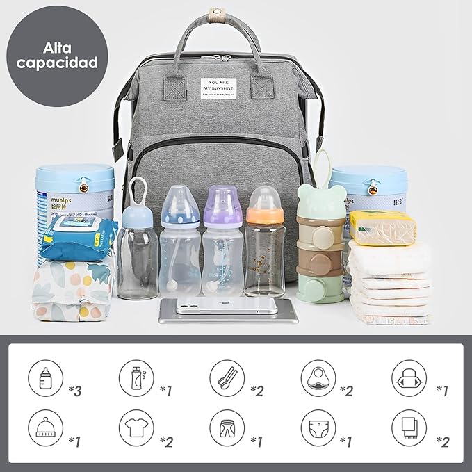 Mochila pañalera de alta capacidad con accesorios de bebé