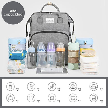 Mochila pañalera de alta capacidad con accesorios de bebé