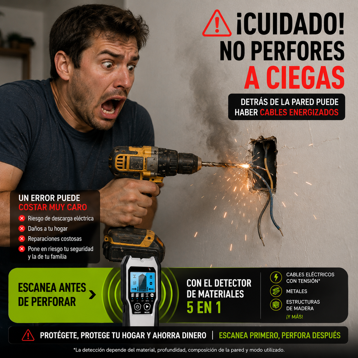 Detector de Materiales en pared 5 en 1.
