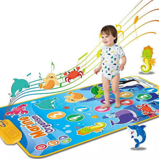 Alfombra musical para bebé, diseño marino, bebé jugando descalzo
