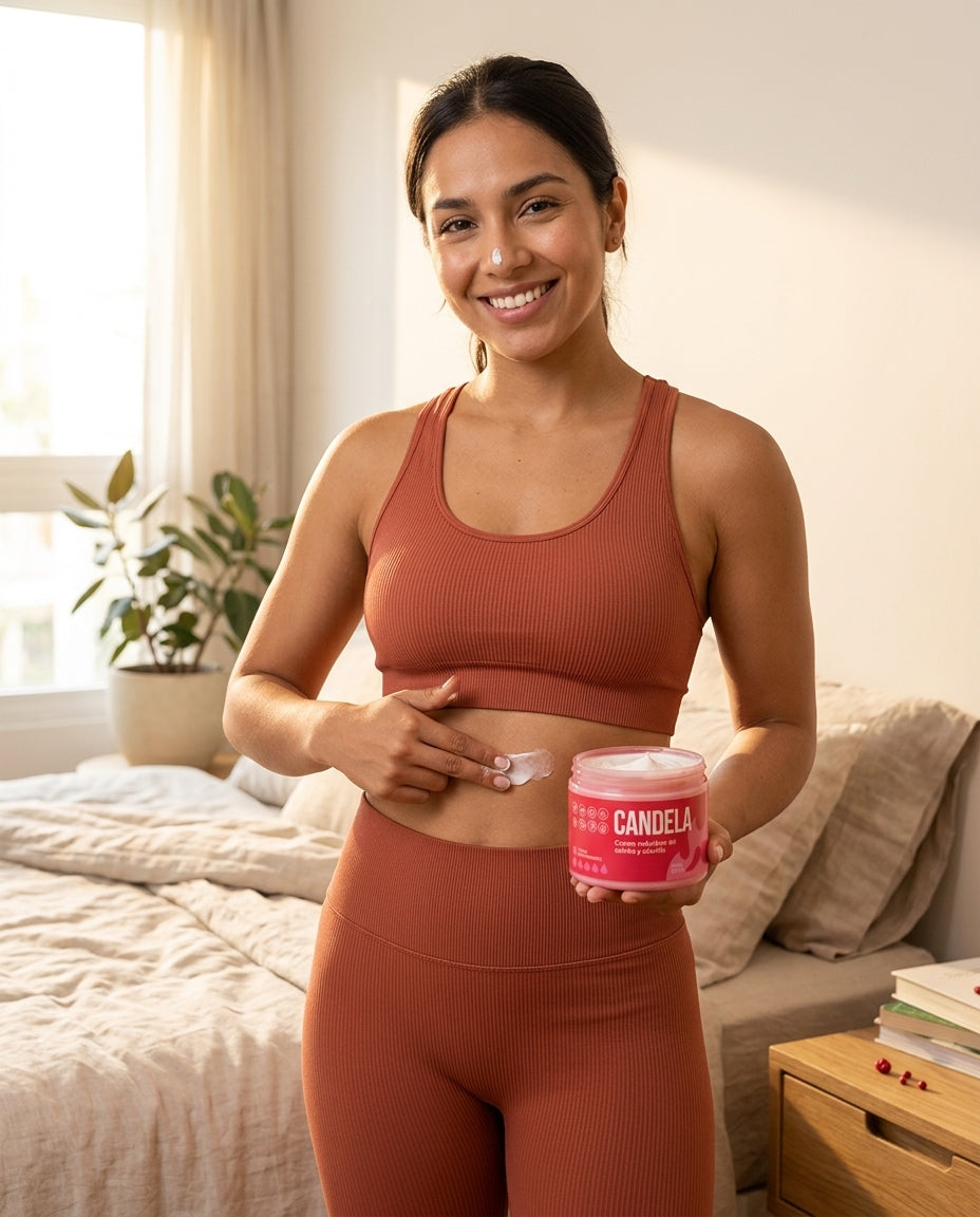Mujer aplicándose Candela Cream
