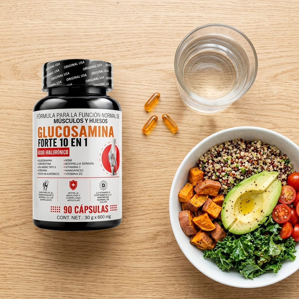 Cómo tomar Glucosamina Forte 10 en 1: 3 cápsulas al día con alimentos