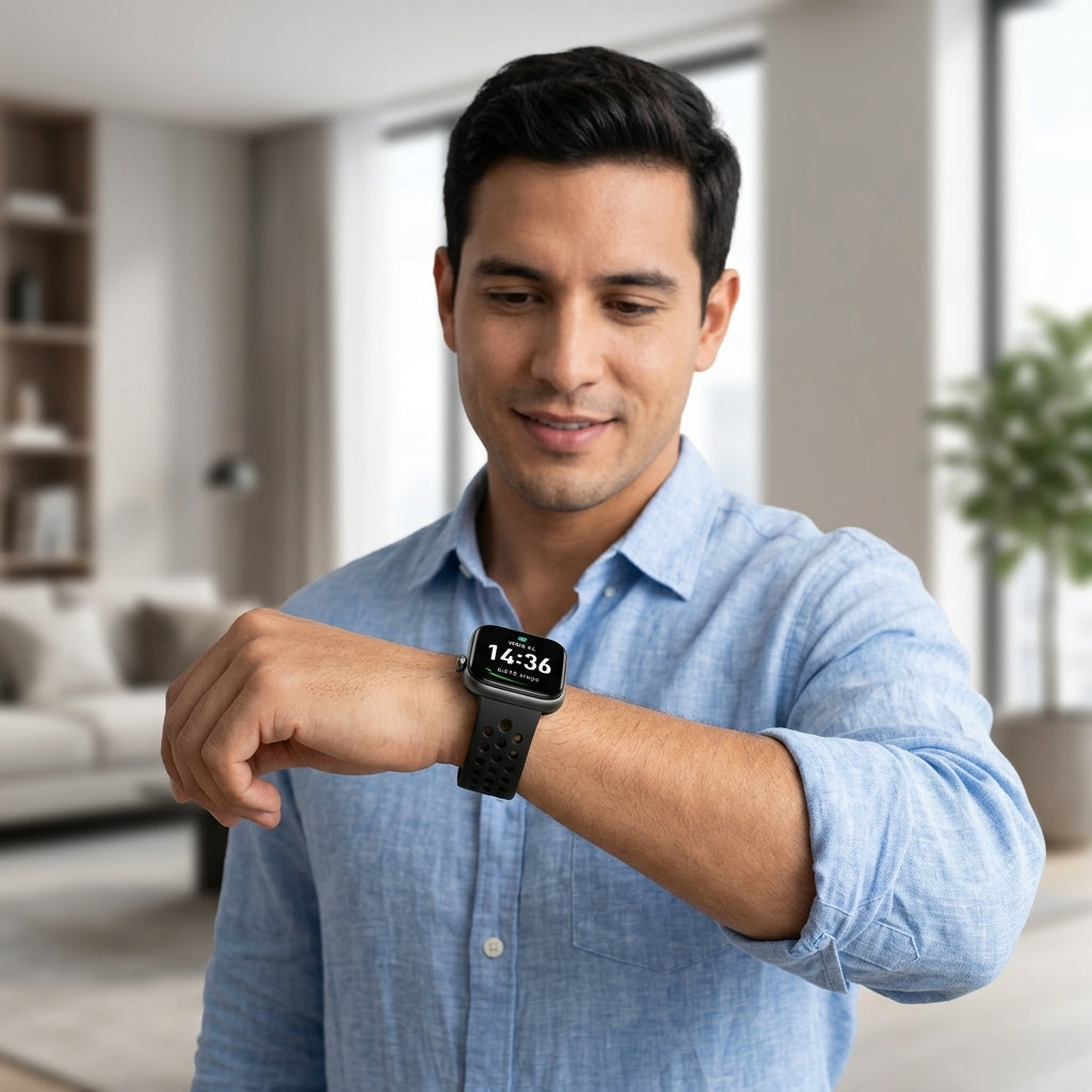 Hombre usando el smartwatch Infinix XWatch H4